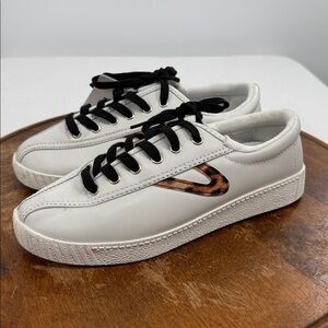 Tretorn Shoes Wm 6 White Leopard Animal Print Sneakers Nylite Plus Leather